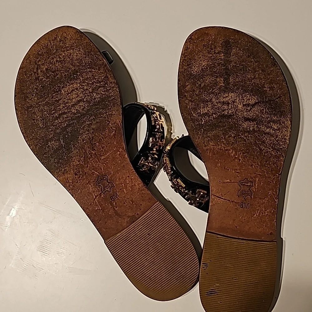 Tory Burch Black Sandal with Gold Logo Accent